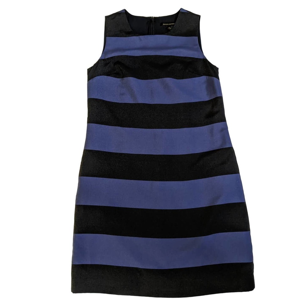 BANANA REPUBLIC BLUE STRIPED GLITTER SLEEVELESS SHIFT DRESS LINED Sz 4